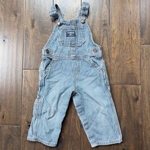 OshKosh B'gosh Hickory Stripe Overalls Kids 12M Blue White Excellent Carpenter